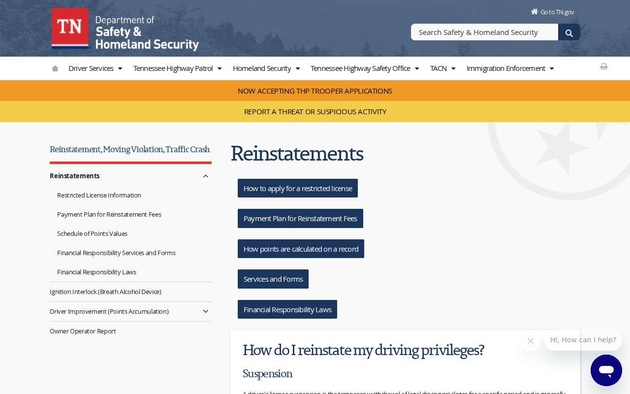 Tennessee Driver Services reinstatement guidance after court clearance