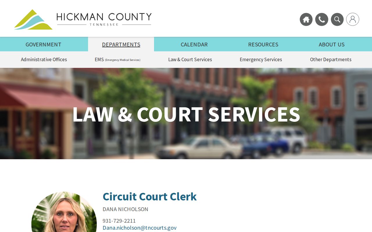 Hickman County Law and Court Services directory with clerk and court contacts